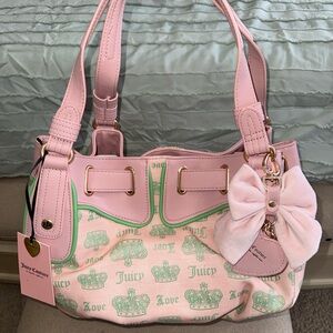 Juicy Couture Pink and Green Shoulder Bag with Bow aka Dumpling Bag